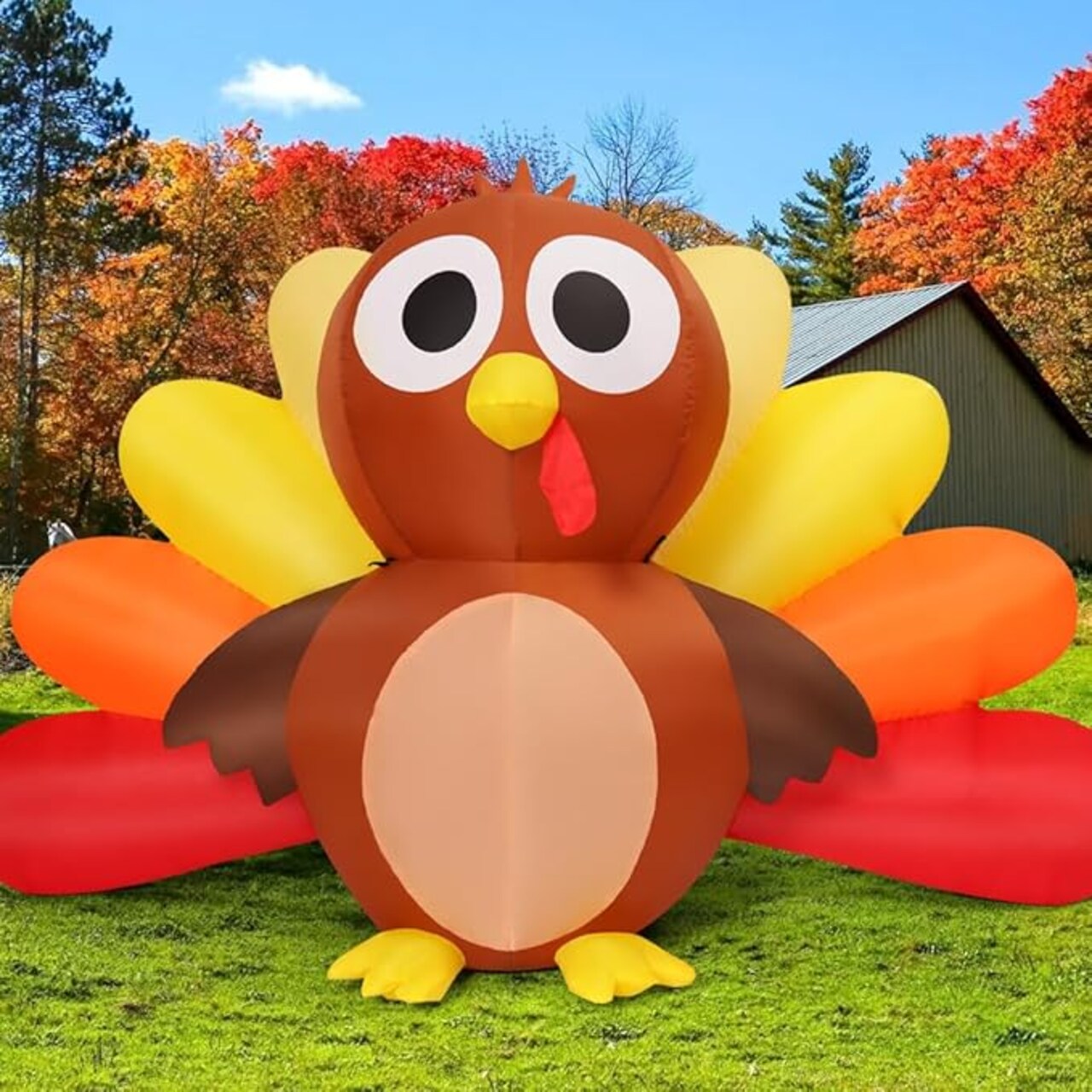 GOOSH 6.7 FT Long Thanksgiving Inflatables Turkey Baby with Built-in LEDs